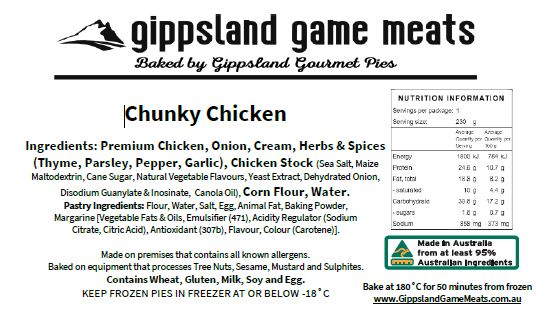 Photo - Chunky chicken pie ingredients. Gourmet Chunky Chicken Gourmet Pie