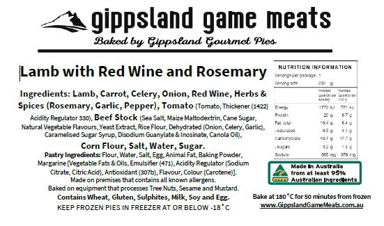 Photo Ingredient label for Lamb with Red wine and rosemary