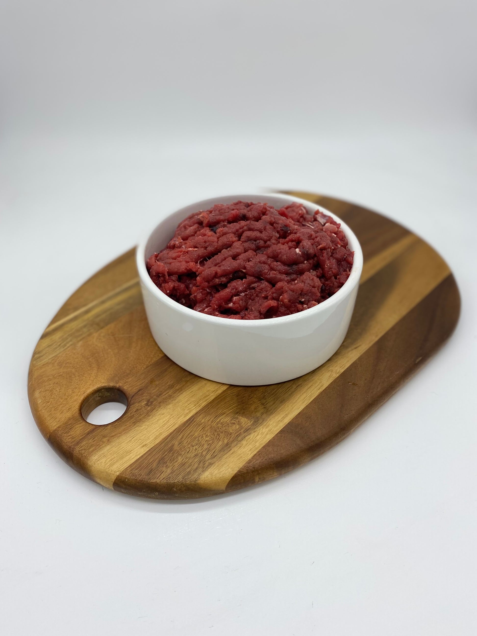 Kangaroo mince in a dog bowl 
