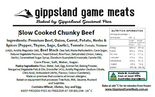 Photo - ingredient label for Slow cooked Chunky beef pie. Gourmet Slow Cooked Beef pie
